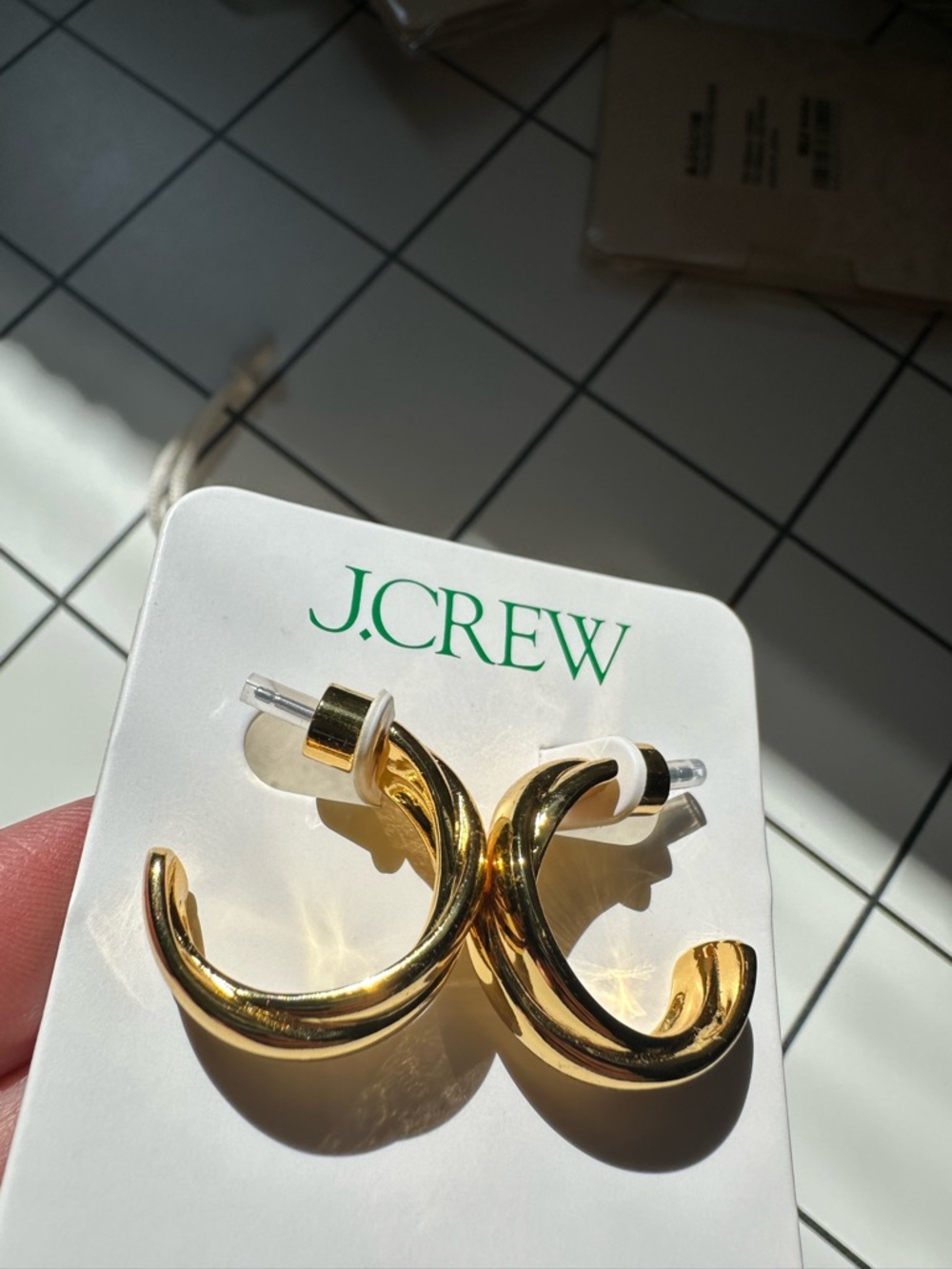 J. Crew Crossover Hoop Earrings in Shiny Matte Gold. Mid-size Chunky Gold.